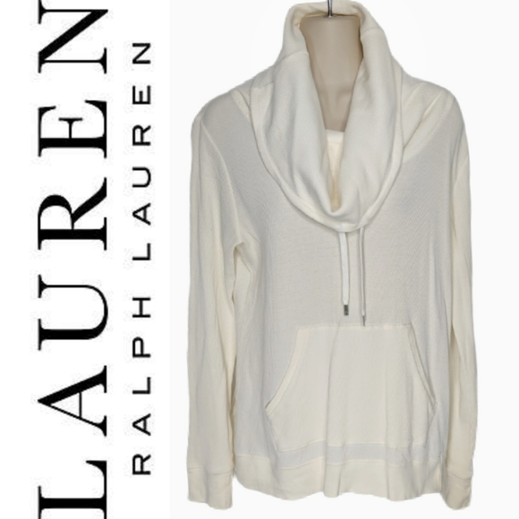 RALPH LAUREN Cowl Neck Waffle Thermal Top Sz M - Picture 1 of 14